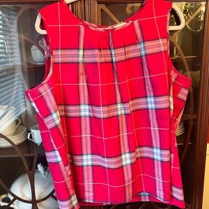 Talbots red plaid sleeveless top inverted pleats at round neckline XL